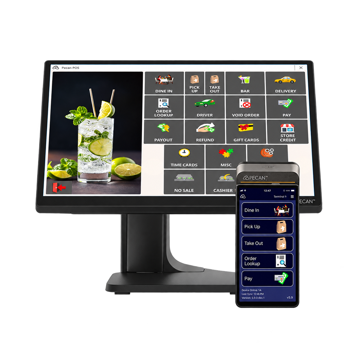 Pecan POS countertop monitor and handheld device